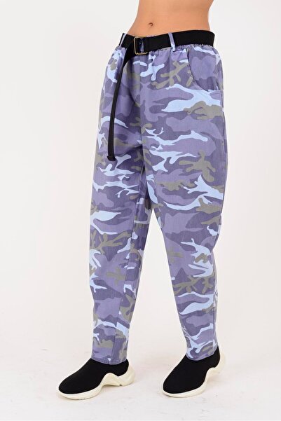 Park Moda 8600 CAMOUFLAGE PATTERN BELT DETAILED GABARDINE PANTS
