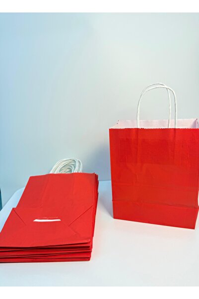 aybaş kağıtçılık 1.Kalite 18x24 Cm (5 Adet) Kırmızı Renkli Kraft Kağıt Çanta,Hediye Poşeti,HediyePaketi,Kraft Çanta