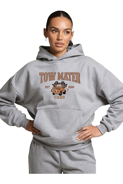 ArtYus سويت شيرت بقلنسوة كبير الحجم من القطن مطبوع عليه سيارات تاو ماتر للجنسين