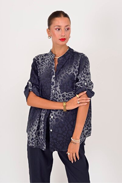 Park Moda قميص بياقة حكيم بنقشة الفهد الباتيك رقم 22045-4