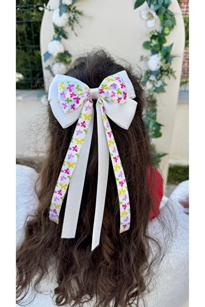 Kirpi toka Cream Fuchsia Colored Butterfly Patterned Layered Long Girl's Hair...