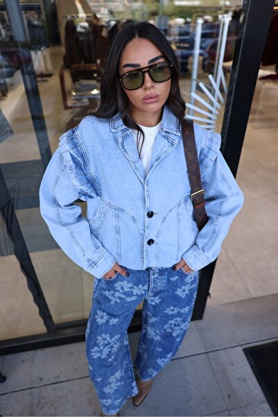 Özge Özgenç Kolları Fermuarlı Vintage Denim Ceket
