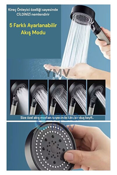 YMV Filtreli Kireç Arındırıcı Turbo Yeni Duş Banyo Başlığı + 5 Yedek Filtre