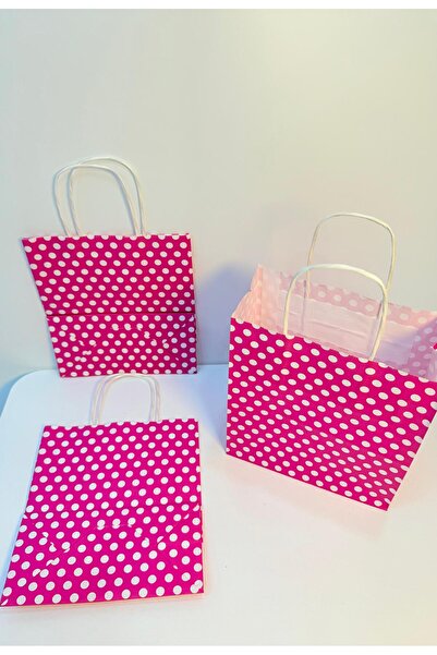 aybaş kağıtçılık 1.Kalite 18x24 Cm (10 Adet ) Pembe Renk Beyaz Benekli Kraft Kağıt Çanta,Hediye Poşeti,Hediye Paketi