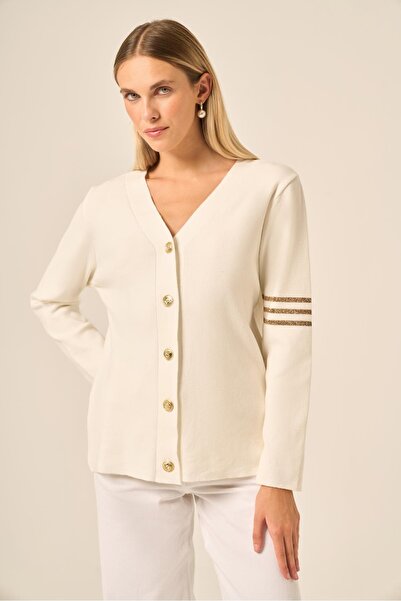 FTZ WOMEN Kadın Sim Detay Hırka Ekru 25016