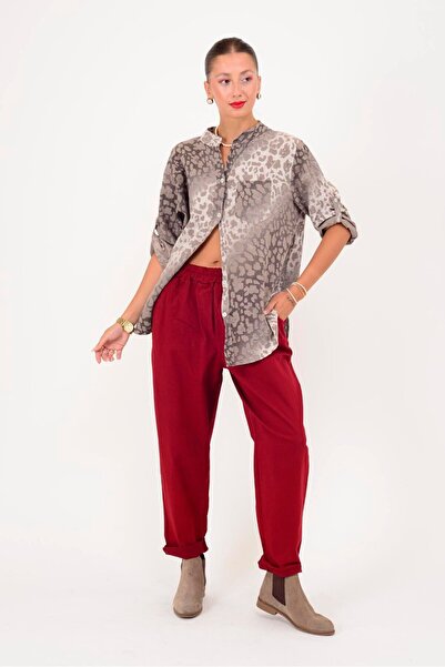 Park Moda 22045-4 Cămașă cu guler înalt cu model leopard batik