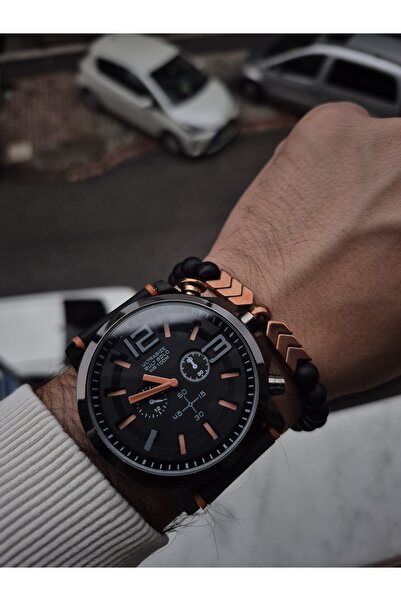 WERWOLF BAY KOL SAATİ SETİ SİYAH TURUNCU RENK ASLAN ÇAKMAKLI