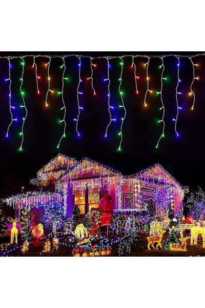 OEM Christmas Lights Icicles, 5 Meters, 120 LEDs, 8 Lighting Modes, Indoor/Outdoor, White Wire, Multicol