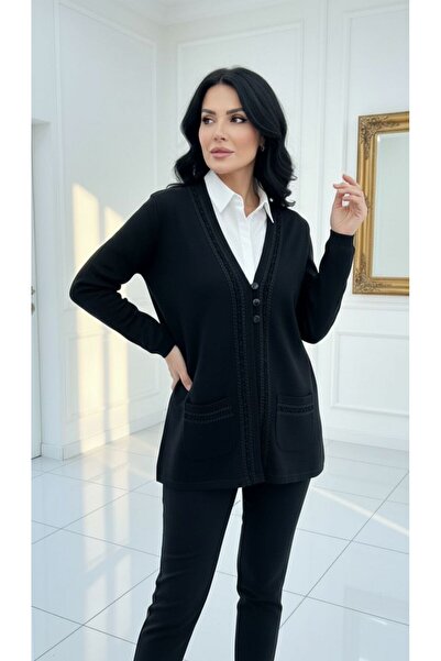 larocci V-Neck Long Sleeve Navy Blue Cardigan