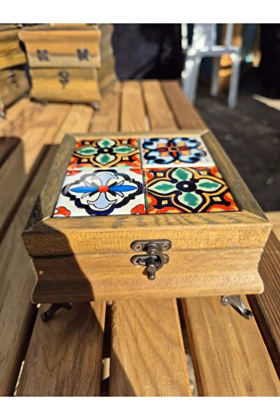 korkmaz orman ürünleri El Yapımı Çini Desen Ahşap Takı Mücevher kutusu 12*12 ...