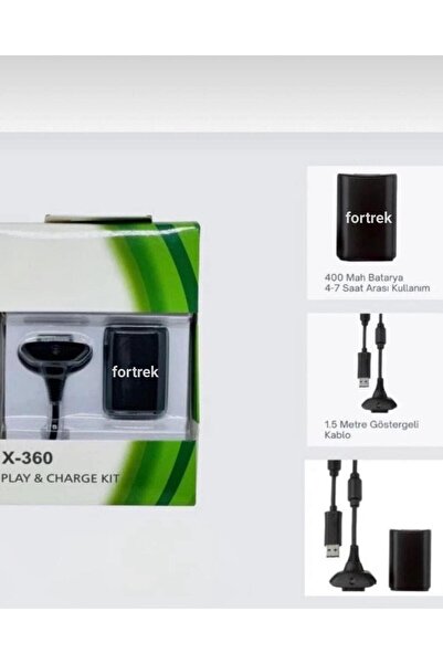 fortrek Xbox 360 Controller Şarj Kiti Şarj Edilebilir Pil ve USB Play Charge Kablo