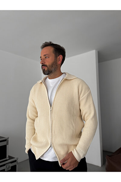 BYBASICMAN Bej Fermuarlı Triko Sweat DF-002