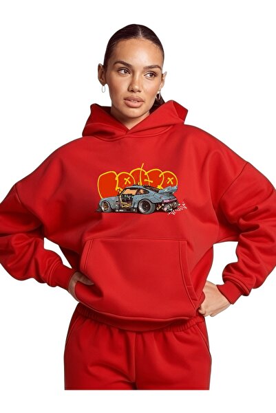 ArtYus سويت شيرت بقلنسوة كبير الحجم من القطن مطبوع عليه ألوان خاصة للسيارة لل...