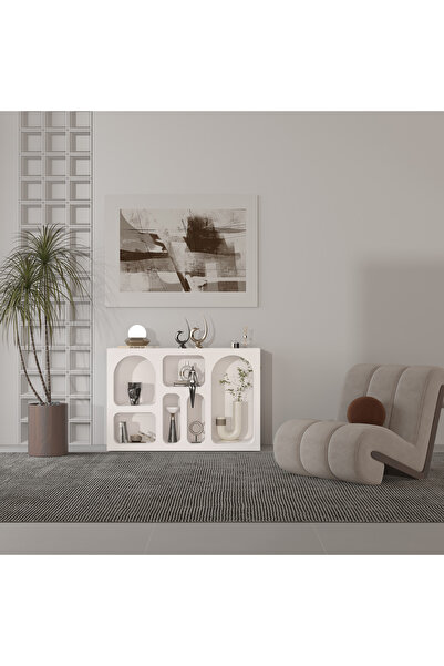 klubeconcept %100 MDF Beyaz Renk Modern Dekoratif Nişli Konsol – 120x80 cm Ra...