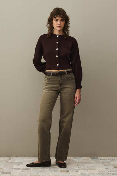 Fahhar Gold Buttoned Knit Cardigan Plum