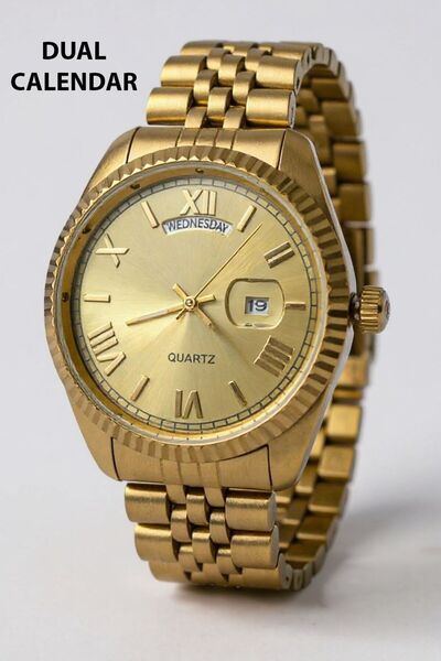Eyiser Store Gold Color Roman Numeral Double Calendar Men's Wristwatch - Special Boxed Shipping