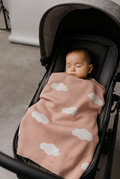 Sebir Moda بطانية أطفال تريكو منقوشة على شكل سحابة مقاس 90×90 سم