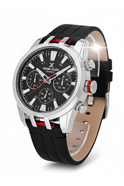Daniel Klein Fonksiyonlu DK Exclusive Siyah Deri Kordonlu Gümüş Kasa 45mm Erk...