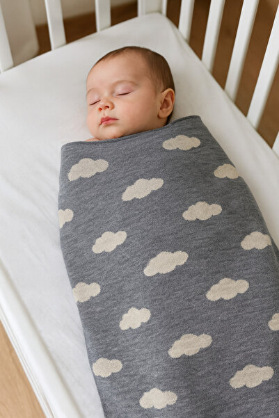 Sebir Moda بطانية أطفال تريكو منقوشة على شكل سحابة مقاس 90×90 سم