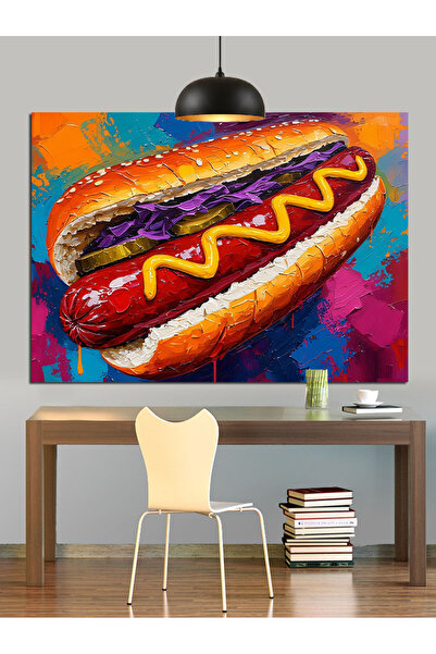 KanvasSepeti Сандвич с наденица Бързо хранене Маслена боя Текстурирана високо...