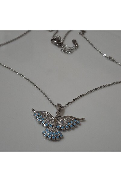 azra takı tasarım Zümrüdüanka, Phoenix, with Steel Zircon Stone, Silver Short Women's Necklace