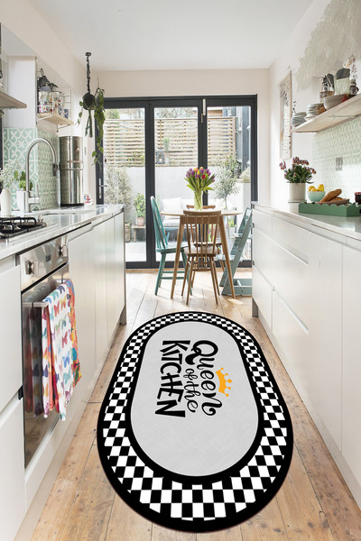 EVİMSEN Dijital Baskılı Yıkanabilir ve Kaymaz Tabanlı Kitchen Queen Desenli O...