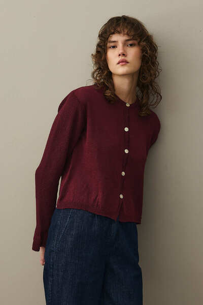 Fahhar Cotton Cardigan Burgundy