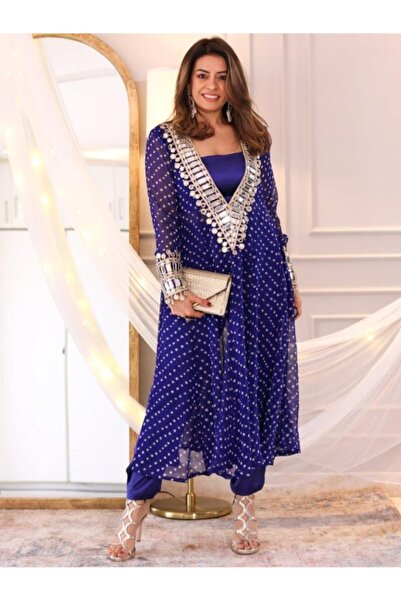 MYSMAR طقم سلوار قميص ووشاح شينون أزرق ملكي - HRT2487 | أزرق ملكي