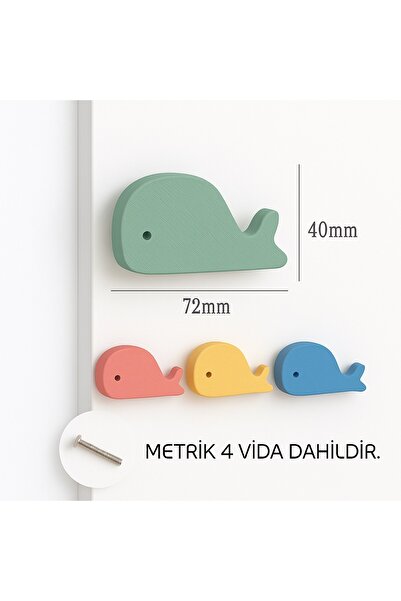 ka tasarım Baby and Children's Room Whale Motif Handle, Furniture Handle Is Sent as a Set of 2