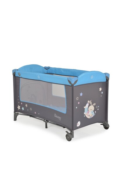 Moni Pătuț pliabil cu două niveluri Sleepy Blue, include saltea de înfășat și pătuț pliabil cu grosimea de 1,5 cm