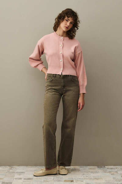 Fahhar Gold Buttoned Knitwear Cardigan Pink