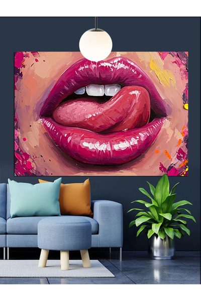 Artmeg Parlak Pembe Seksi Dudaklar Dekoratif Kanvas - Mdf Ahşap Tablo