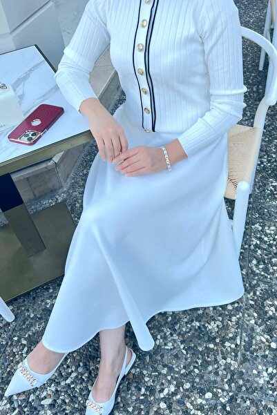 Rimel Moda Kloş Etek Beyaz