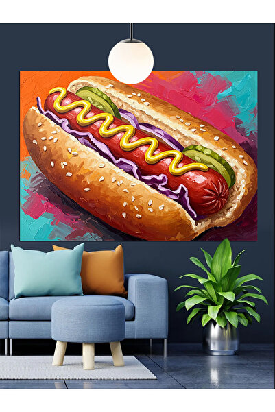 KanvasSepeti Сандвич с наденица Бързо хранене Маслена боя Текстурирана високо...