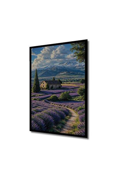 Teona Ahşap Çerçeve Görünümlü Lavanta Bahçesi Manzaralı Ahşap MDF Dekoratif Dikdörtgen Ev,İşyeri Duvar Tablo