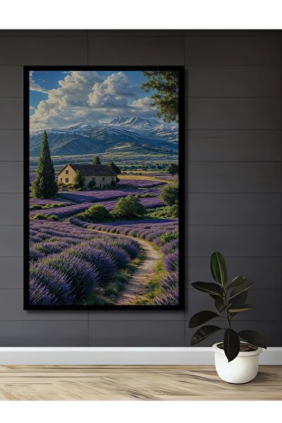 Teona Ahşap Çerçeve Görünümlü Lavanta Bahçesi Manzaralı Ahşap MDF Dekoratif Dikdörtgen Ev,İşyeri Duvar Tablo