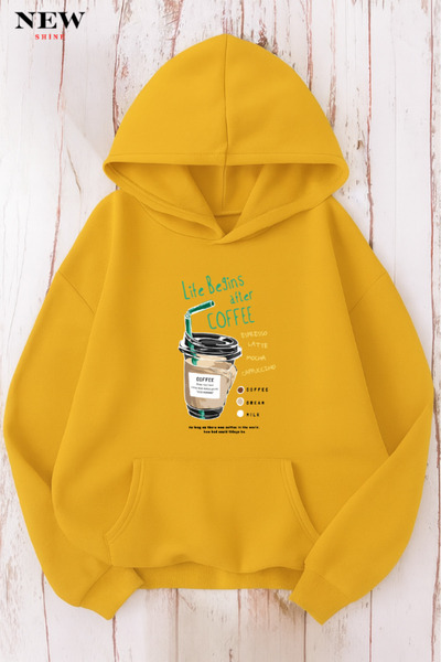 New Shine سويت شيرت مطبوع عليه قهوة