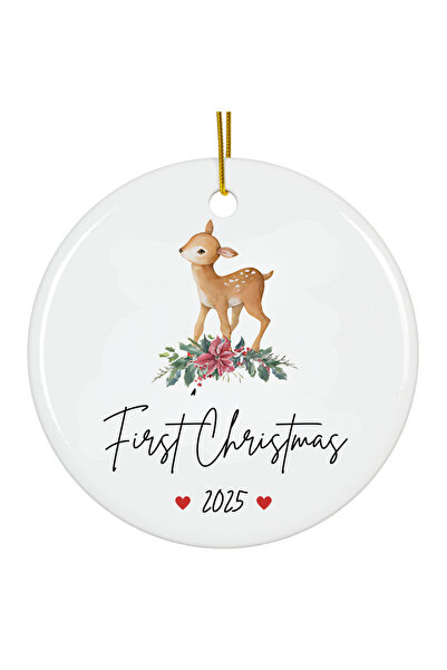 OEM Ornament acrilic alb decor brad First Christmas 2025 bebe 8cm