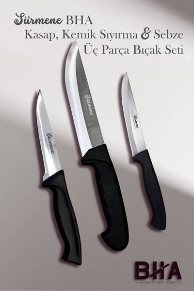 B-H-A BIÇAKÇI HACI AHMET Sürmene BHA 3 Parça Doğrama Sıyırma Sebze Günlük Kul...