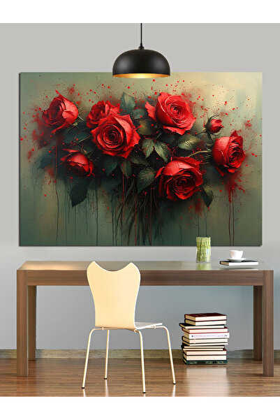 Artmeg Kırmızı Gül Aşk Çiçeği Dekoratif Kanvas - Mdf Ahşap Tablo