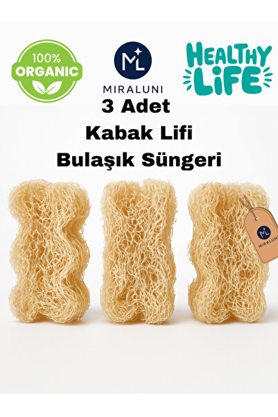 miraluni 3’lü Doğal Kabak Lifi Bulaşık Süngeri – Bitkisel, Çevre Dostu, Plast...