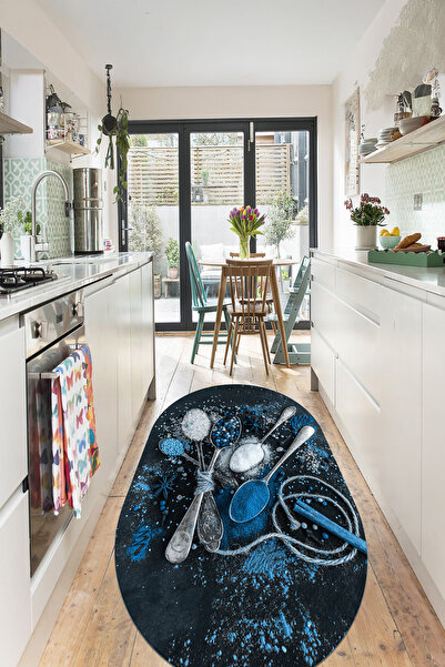 EVİMSEN Dijital Baskılı Yıkanabilir ve Kaymaz Tabanlı Baharat Temalı Oval Mut...