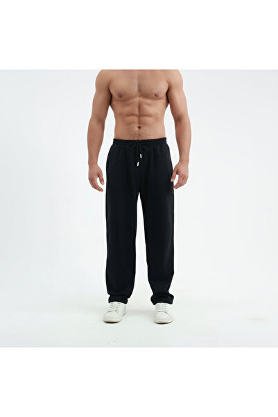 Sizce Moda Pantaloni de sport negri, cu 2 fire, largi, confortabili, cu picio...