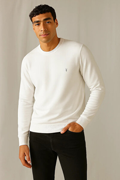 COMBİNE MİCHAİL Мъжки дебел базов пуловер с широка кройка в бял цвят за зимата