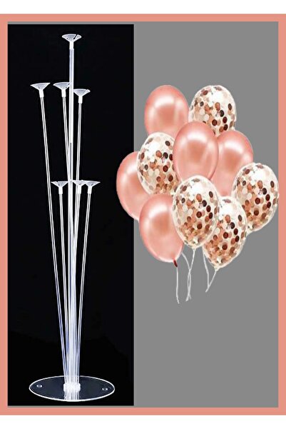 Doğumgünü Marketim 7'li Balon Standı, Rose Gold Balon İçi Konfeti ve 10 Adet ...