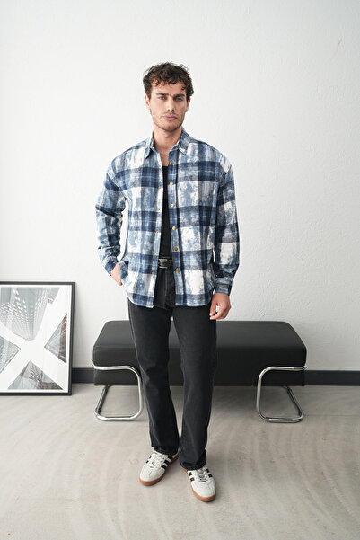 İLKCET MODA Cămașă de pădurean cu model în carouri, oversize, cu detaliu snap