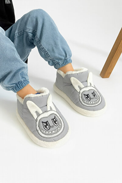 Behtah Kundura Çocuk Kaydırmaz Taban Panduf Pamuk Astarlı Labubu Desenli Çok Amaçlı Okul Kreş Patiği Ev Patiği