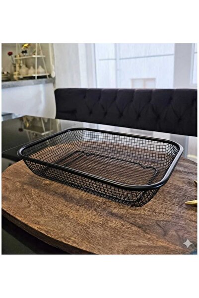 LOVYCO مصفاة مستطيلة من الفولاذ باللون الأسود والذهبي مقاس 30×22 سم