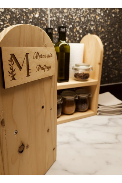 BG WOOD Kişiye Özel Tezgah Üstü Düzenleyici ,Doğal Çam Ağacı Mutfak Rafı – Kağıt Havluluk