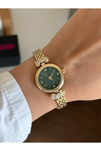 RoseandRoses ساعة يد نسائية من ماهري مينيمال باللون الذهبي (مينا أخضر)
